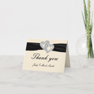 Elegant Diamond Black Ribbon Thank You Cards