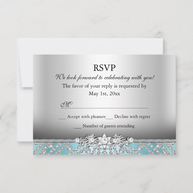 Elegant Diamond Blue RSVP Card (Front)