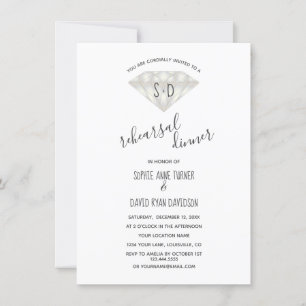 Elegant Diamond Calligraphy Rehearsal Dinner Invitation