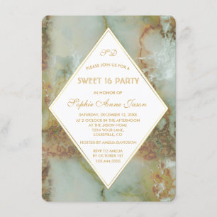 Elegant Diamond Green Marble SWEET 16 Party Invitation