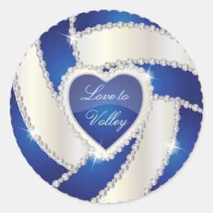 Elegant Diamond Heart Dark Blue Volleyball Classic Round Sticker