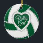 Elegant Diamond Heart Dark Green Volleyball Ceramic Ornament<br><div class="desc">DIY Volleyball Sport Player Christmas Ornaments in a fancy dark green and white with faux diamond and DIY text. More colours are available if you can't find your colours, please contact me. ⭐This Product is 100% Customizable. Graphics and text can be deleted, moved, resized, changed around, rotated, etc... ⭐99% of...</div>