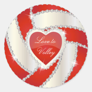 Elegant Diamond Heart Deep Red Volleyball Classic Round Sticker