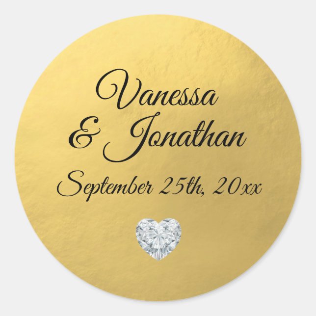 Elegant Diamond Heart Gold Foil Wedding Seals (Front)