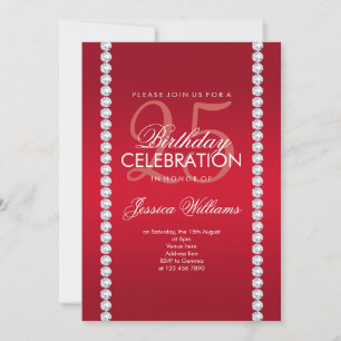 Elegant Diamond Jeweled Ruby Red Birthday Invitation