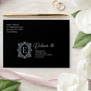 Elegant Diamond Monogram Letter E Envelope