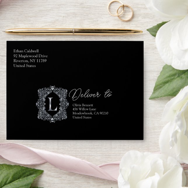 Elegant Diamond Monogram Letter L Envelope (Wedding)
