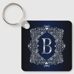 Elegant Diamond Ornate Frame Initial B  Keychain
