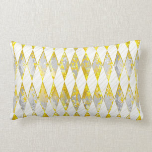 Elegant diamond pattern, gold, white, grey, modern lumbar pillow