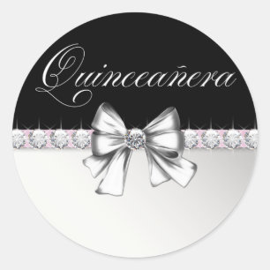 Elegant Diamond Pink Black Quinceanera Stickers