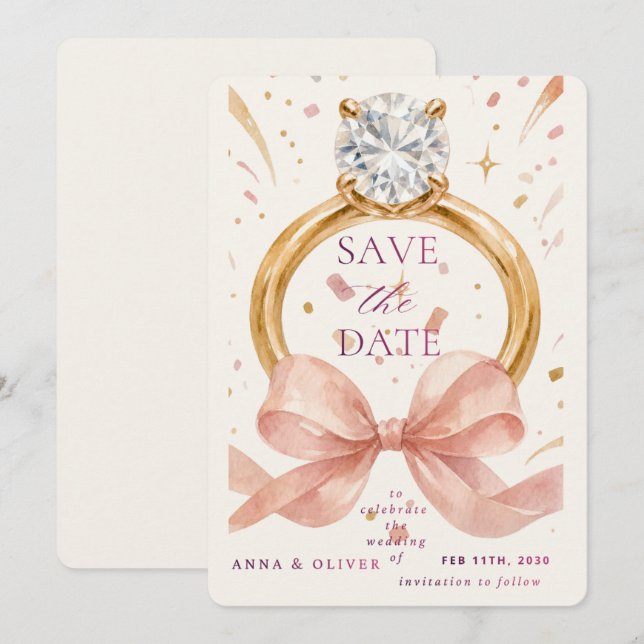Elegant Diamond Ring Save the Date Invitation – Ro (Front/Back)