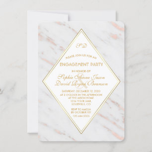 Elegant Diamond Rose Gold Marble Engagement Party Invitation