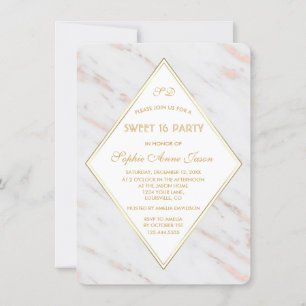 Elegant Diamond Rose Gold Marble SWEET 16 Party Invitation