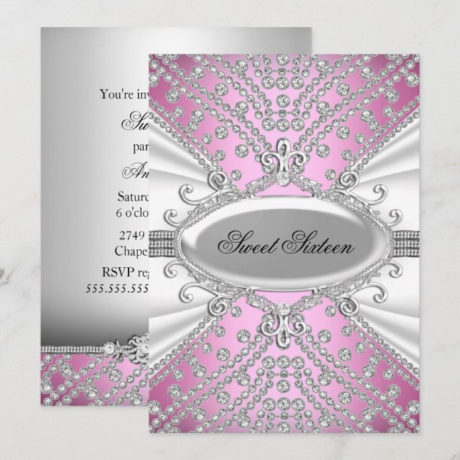 Élégant Diamond Rose Sweet 16 Invitation de groupe (Devant / Derrière)