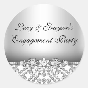 Elegant Diamond Silver Engagement Party Sticker