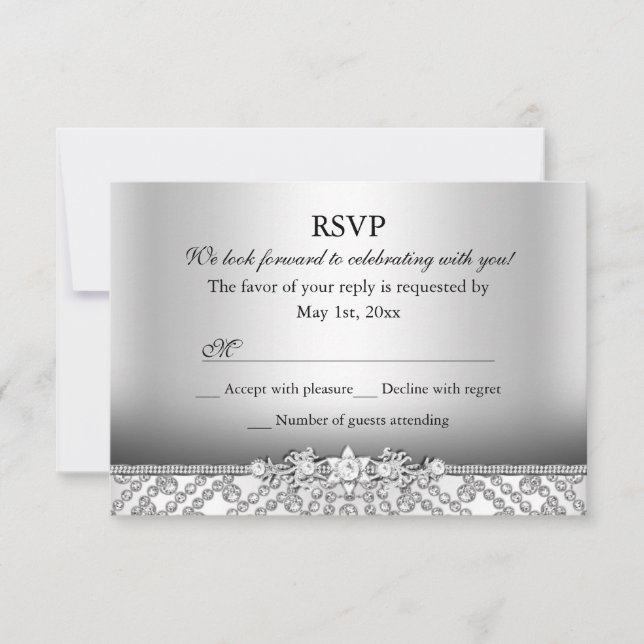 Elegant Diamond Silver RSVP Card (Front)