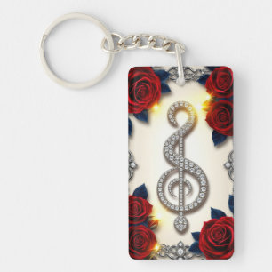 Elegant Diamond Treble Clef Jewellery Keychain