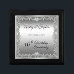 Elegant Diamonds 10th Wedding Anniversary Gift Box<br><div class="desc">Opulent elegance frames this 10th wedding anniversary design in a unique scalloped diamond design with centre teardrop diamond with heart-shaped diamond accents and faux added sparkles on a silver-tone gradient. Please note that all embellishments are printed and are only made to appear as real as possible in a flat, printed...</div>