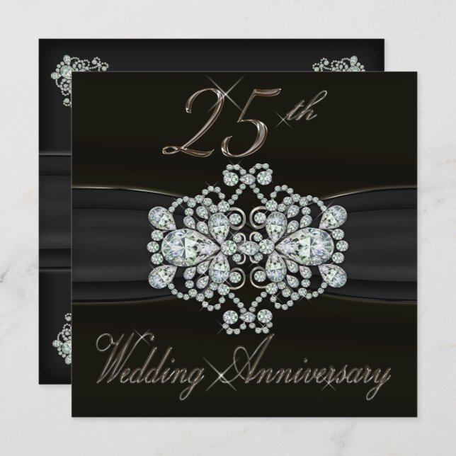 Elegant Diamonds 25th Silver Wedding Anniversary Invitation (Front/Back)