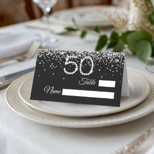 Elegant Diamonds 50th Birthday Party Place Card