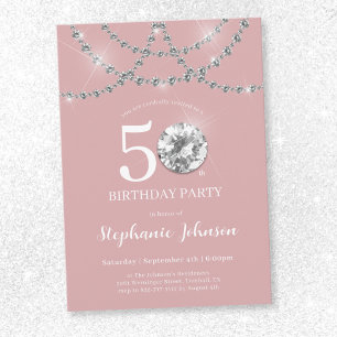 Elegant Diamonds Blush Pink 50th Birthday Invitation