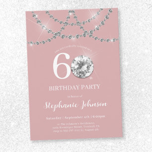 Elegant Diamonds Blush Pink 60th Birthday Invitation