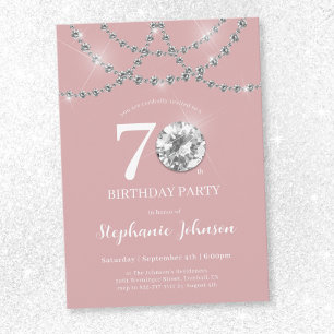 Elegant Diamonds Blush Pink 70th Birthday Party Invitation