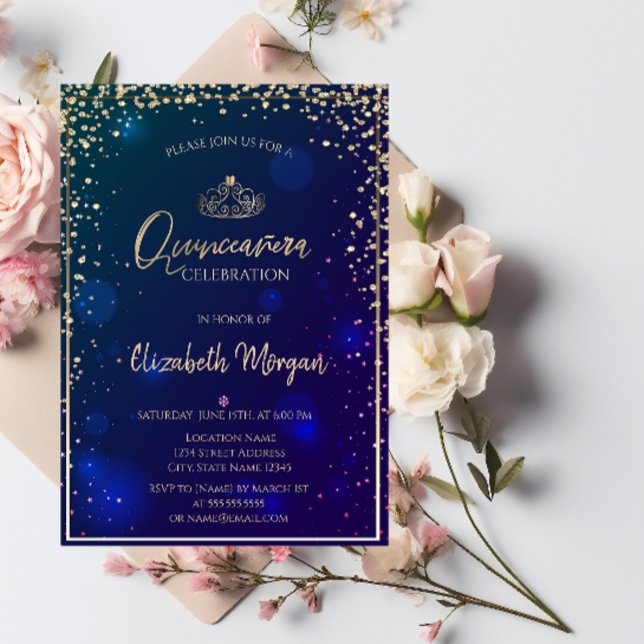 Elegant Diamonds Gold Tiara Quinceañera Invitation (Creator Uploaded)