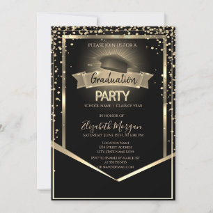 Elegant Diamonds Grad Cap Black Graduation Invitation