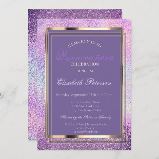 Elegant Diamonds Holographic Quinceañera Invitation (Front/Back)