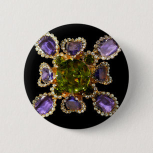 Elegant diamonds purple green gemstones 2 inch round button