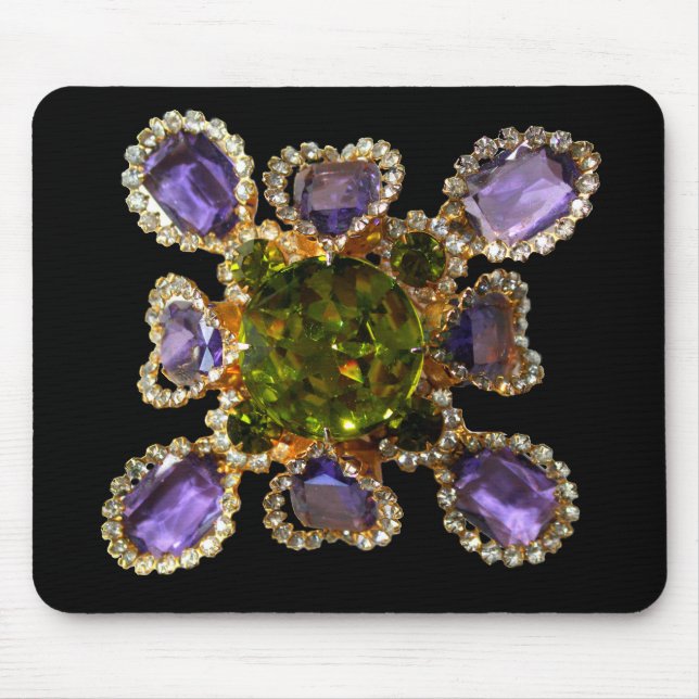 Elegant diamonds purple green gemstones mouse pad (Front)