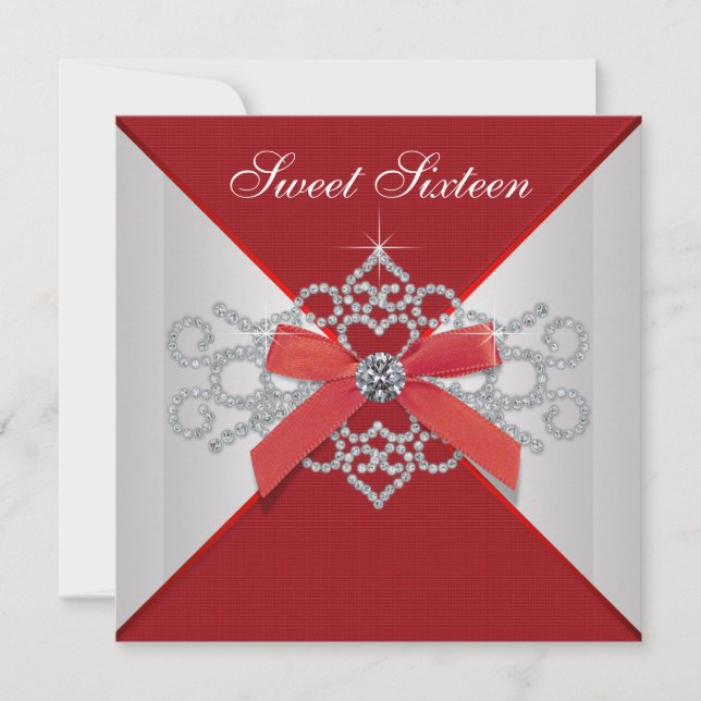 Elegant Diamonds Red Birthday Party Invitation (Front)
