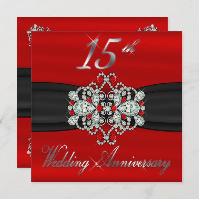 Elegant Diamonds Rubies 15th Wedding Anniversary Invitation (Front/Back)