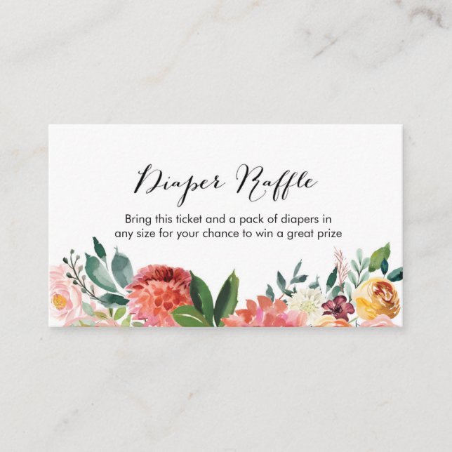 Elegant Diaper Raffle ticket | Fall flowers Enclosure Card (Front)