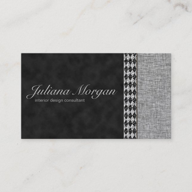 Elegant Digital Black Suede and Crinkle Harlequin Business Card (Front)