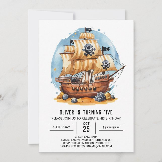 Elegant Digital Fun Pirate Birthday Invitation (Front)