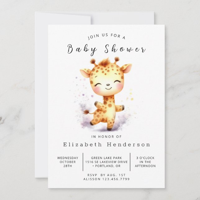Elegant Digital Giraffe Baby Shower Invitation (Front)