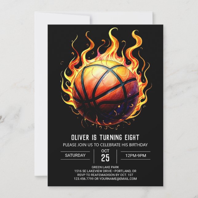 Elegant Digital Orange Basketball Birthday Invitation (Front)