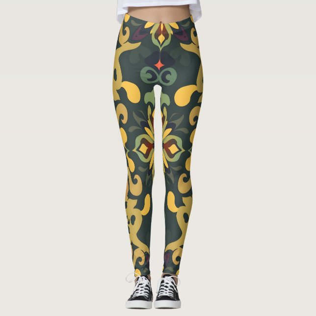 Elegant Digital Print Leggings Colourful Pattern (Front)