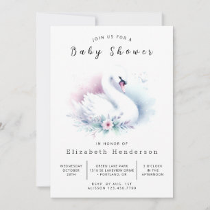 Elegant Digital Swan Baby Shower Invitation