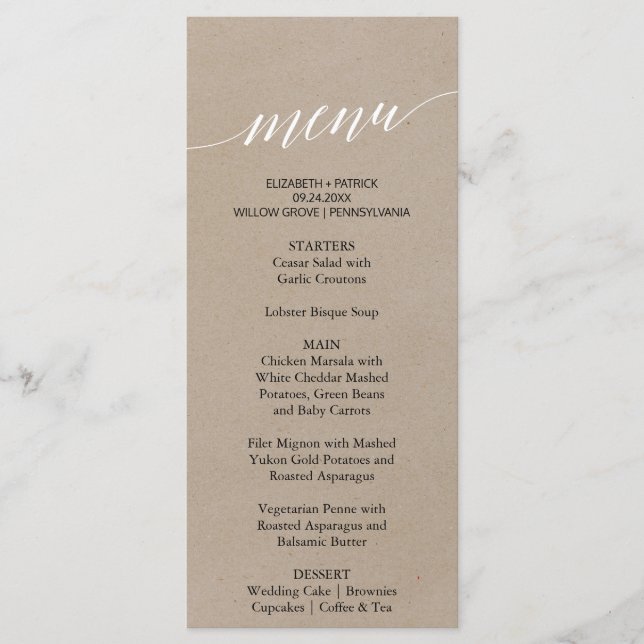Elégant Dîner Calligraphie Faux Kraft Carte Menu (Devant)