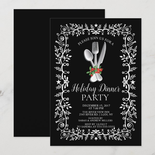Élégant Dîner de Noël de Noël Invitation (Devant / Derrière)