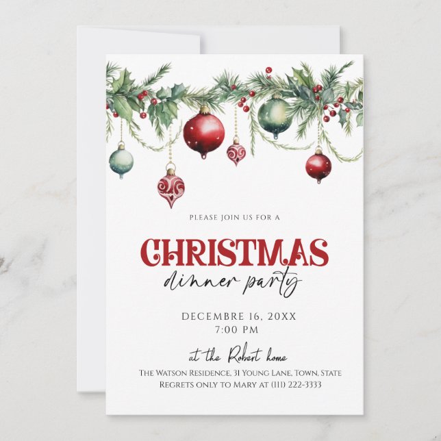 Élégant dîner de Noël Fête de fêtes Invitation (Devant)