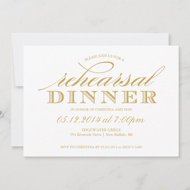 Élégant dîner de répétition de mariage Invitation (Devant)