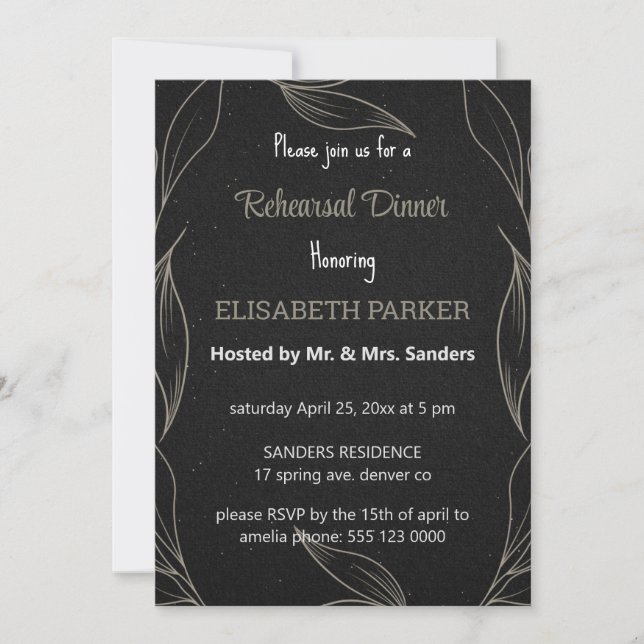 Élégant Dîner De Répétition Noire Invitations (Devant)