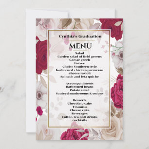 Élégant Dîner Floral Graduation Menu Invitation