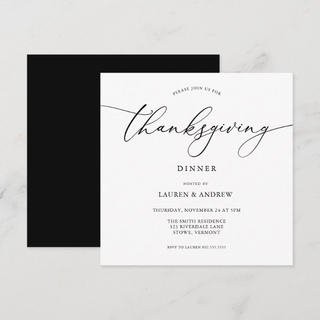 Élégant Dîner Thanksgiving Black Invitation (Devant / Derrière)