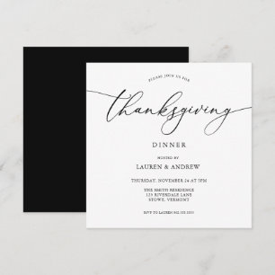 Élégant Dîner Thanksgiving Black Invitation