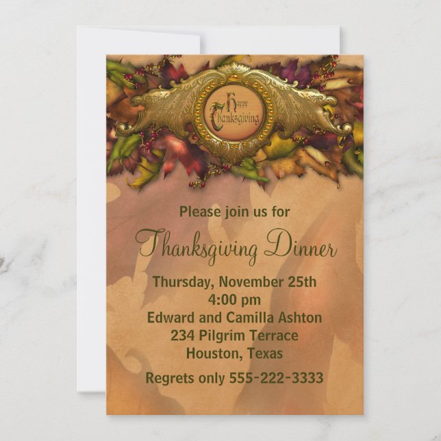 Élégant Dîner Thanksgiving Invitations (Devant)